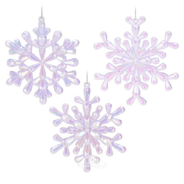 Набор елочных игрушек Снежинки - Lourel Lilac 12 см, 3 шт Koopman