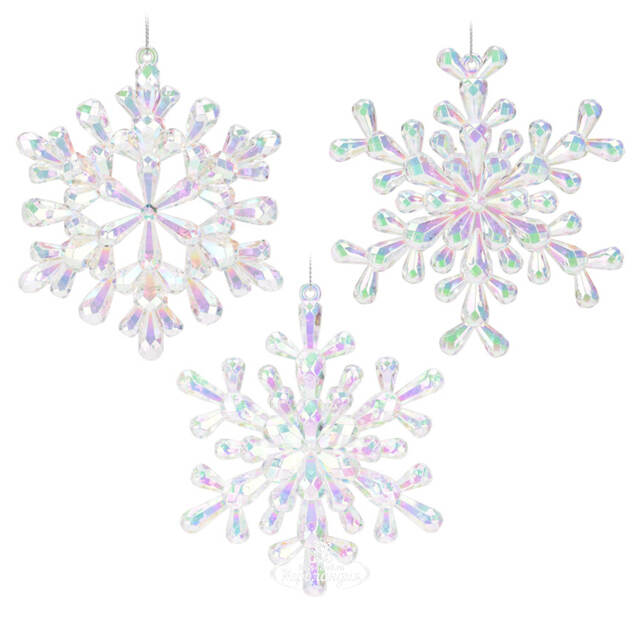 Набор елочных игрушек Снежинки - Lourel Pearl 12 см, 3 шт Koopman