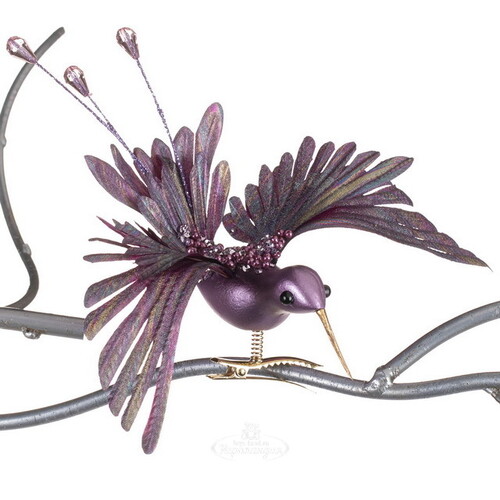 Елочное украшение Колибри Белла фон Сантьяго 18 см, пурпурная, клипса Goodwill