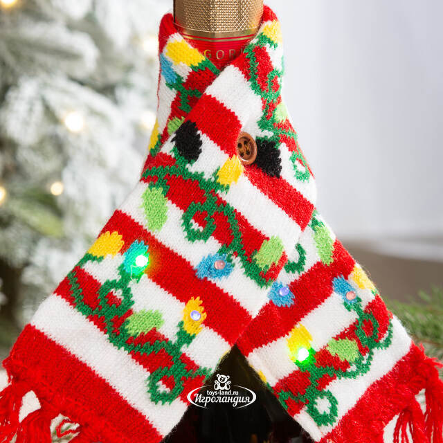 Декор для бутылки Новогодний Шарф - Гирлянда с LED подсветкой, на батарейках Koopman (Купман)