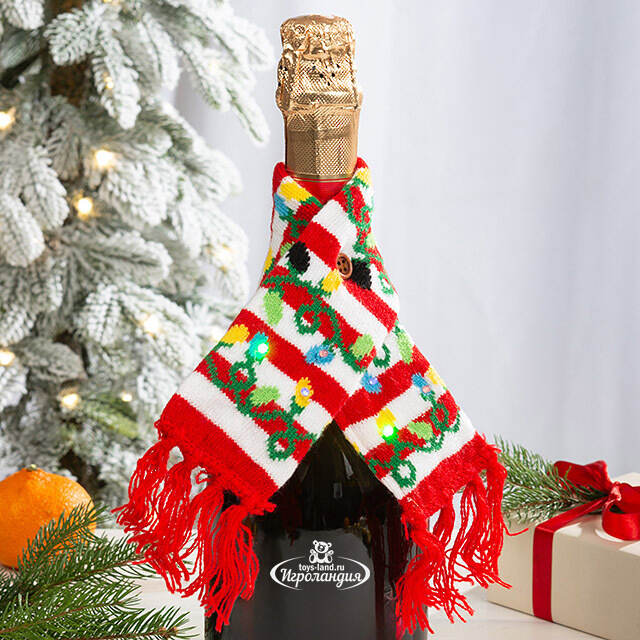 Декор для бутылки Новогодний Шарф - Гирлянда с LED подсветкой, на батарейках Koopman (Купман)