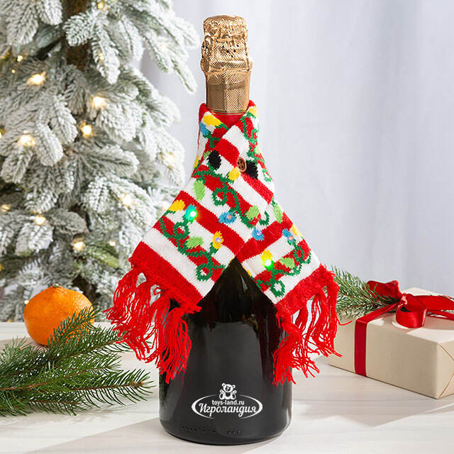 Декор для бутылки Новогодний Шарф - Гирлянда с LED подсветкой, на батарейках Koopman (Купман)