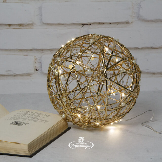 Подвесной светильник Шар Эмилио - Golden Gloss 20 см, 30 теплых белых LED ламп, на батарейках, IP20 Koopman