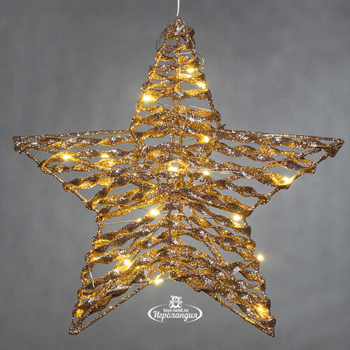 Подвесной светильник Звезда Уиллет - Champagne Scroll 30 см, 20 теплых белых LED ламп, таймер, на батарейках, IP20 Koopman