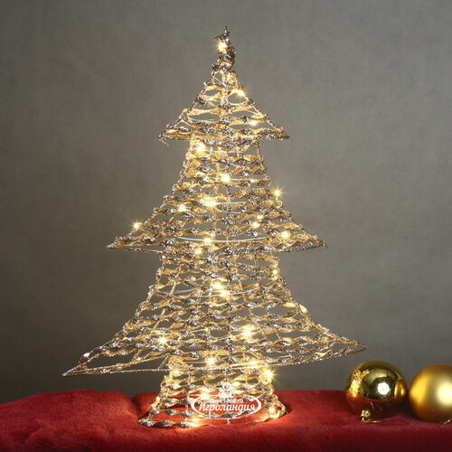 Светящаяся елка Фэрвью - Champagne Scroll 48 см, 40 теплых белых LED ламп, таймер, на батарейках, IP20 Koopman