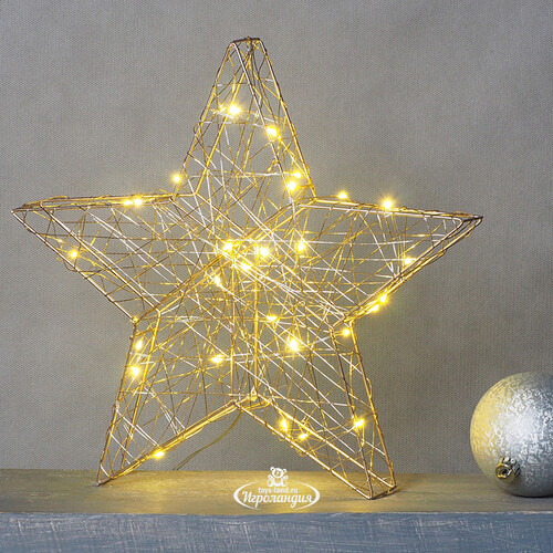Светодиодная фигура Звезда Монтелло Голден 30 см, 30 теплых белых LED, таймер, на батарейках Koopman