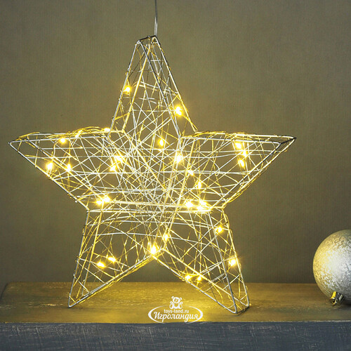 Светодиодная фигура Звезда Монтелло Сильвер 30 см, 30 теплых белых LED, таймер, на батарейках Koopman