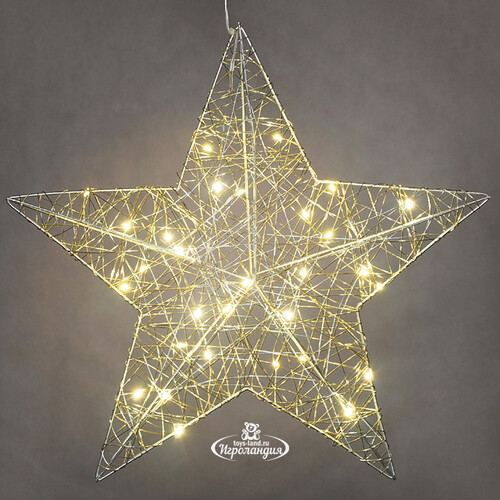 Светодиодная звезда Монтелло Сильвер 40 см, 30 теплых белых LED, таймер, на батарейках Koopman