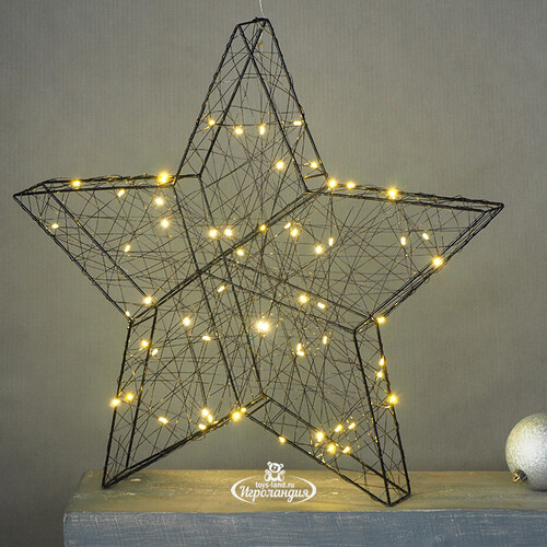Светодиодная фигура Звезда Монтелло Блэк 50 см, 60 теплых белых LED, таймер, на батарейках Koopman