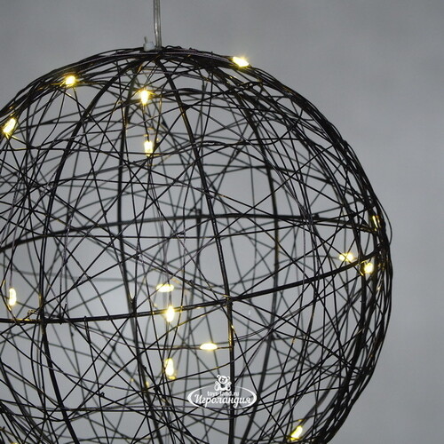 Светодиодный шар Монтелло Блэк 20 см, 20 теплых белых LED ламп, таймер, на батарейках Koopman