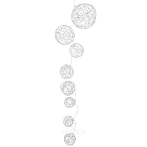 Декоративная гирлянда Фаусто 90 см серебряная, 8 шариков с теплым белым свечением, на батарейках, IP20 Koopman