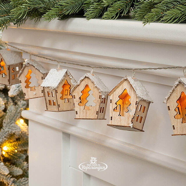 Светодиодная гирлянда на батарейках Домики Норвуд  - Елочки 1.30 м, 10 теплых белых LED ламп Koopman