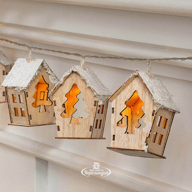 Светодиодная гирлянда на батарейках Домики Норвуд  - Елочки 1.30 м, 10 теплых белых LED ламп Koopman