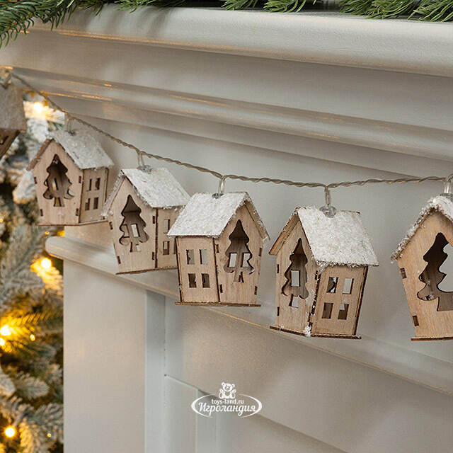 Светодиодная гирлянда на батарейках Домики Норвуд  - Елочки 1.30 м, 10 теплых белых LED ламп Koopman