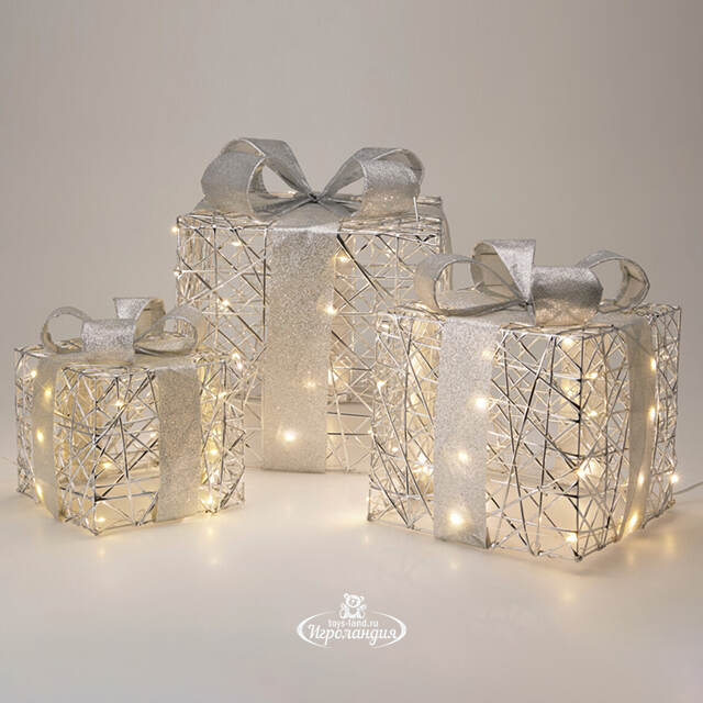 Светодиодные подарки Totnes 17-30 см, 3 шт, 90 теплых белых LED ламп, на батарейках, таймер, IP20 Koopman