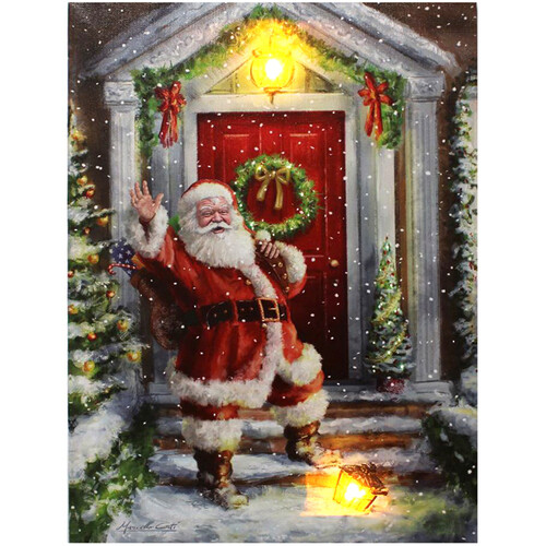 Светодиодная картина с музыкой Санта Клаус ждёт в гости 40*30 см с оптоволоконной и LED подсветкой, на батарейках Peha