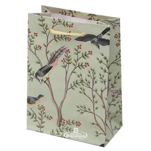 Подарочный пакет Райские птицы 16*11 см, оливковый Koopman