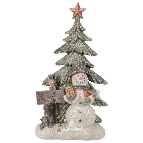 Новогодняя фигурка Снеговик Кертис у елочки 24 см Koopman