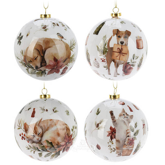 Набор елочных шаров Little Pets - Котята и Щенки 8 см, 4 шт Koopman