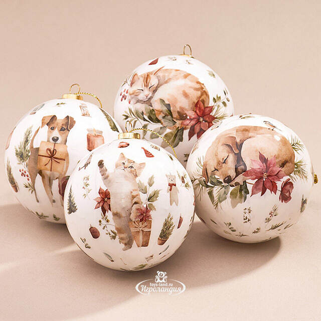 Набор елочных шаров Little Pets - Котята и Щенки 8 см, 4 шт Koopman