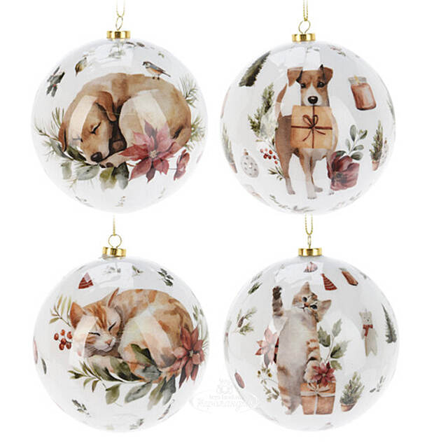 Набор елочных шаров Little Pets - Котята и Щенки 10 см, 4 шт Koopman