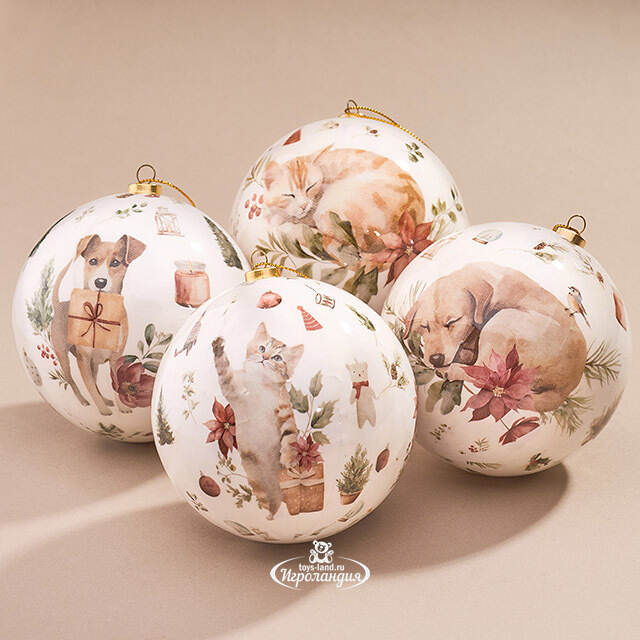 Набор елочных шаров Little Pets - Котята и Щенки 10 см, 4 шт Koopman