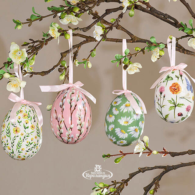 Пасхальные украшения Яйца - Flower Easter 10 см, 4 шт, подвеска Koopman
