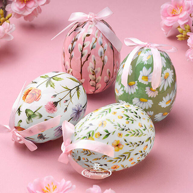 Пасхальные украшения Яйца - Flower Easter 10 см, 4 шт, подвеска Koopman