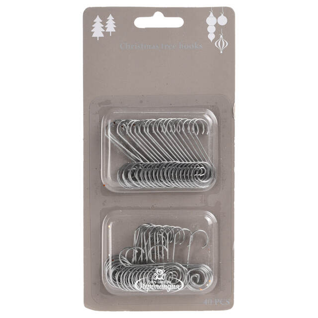 Крючки для новогодних игрушек Завиточки 4.5 см серебряные 40 шт Koopman