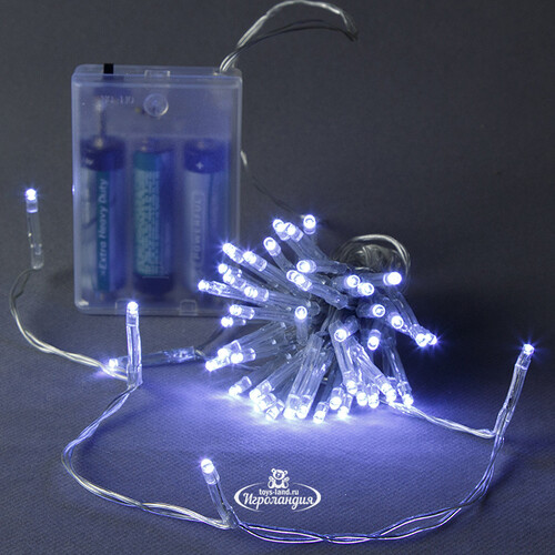 Светодиодная гирлянда Зимнее Утро на батарейках 80 холодных белых LED ламп 8 м, прозрачный ПВХ, IP20 Koopman