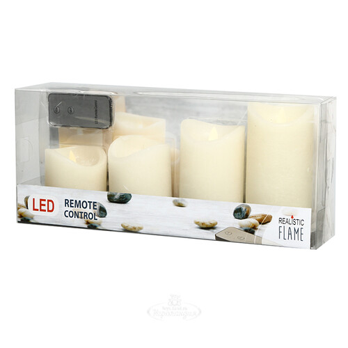 Набор восковых светодиодных свечей Живое Пламя 7.5-15 см, 3 шт, с пультом управления, белые, на батарейках уцененный Koopman