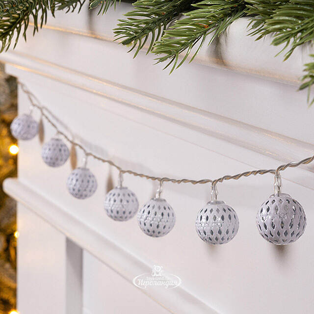 Светодиодная гирлянда на батарейках Шарики Ferarro Bianco 0.9 м, 10 теплых белых LED ламп, прозрачный ПВХ, IP20 Koopman