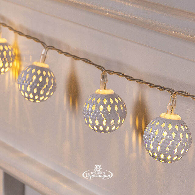 Светодиодная гирлянда на батарейках Шарики Ferarro Bianco 0.9 м, 10 теплых белых LED ламп, прозрачный ПВХ, IP20 Koopman