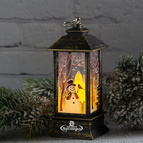 Новогодний фонарик со свечой Сказки зимнего Леса 13 см винтажно-золотистый Koopman