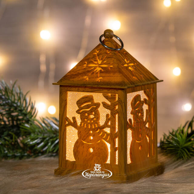 Светящаяся новогодняя игрушка Домик - фонарик со Снеговиком 13 см на батарейке, теплая белая LED подсветка, подвеска Koopman