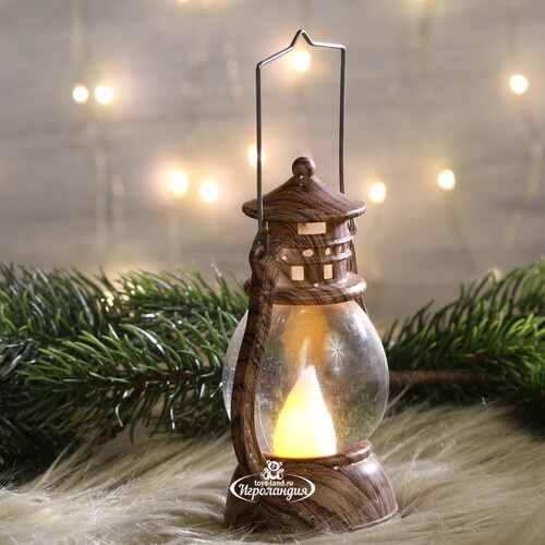 Декоративный фонарь - снежный шар Лампа волшебника Бартоломеуса 12 см на батарейке, янтарный Koopman