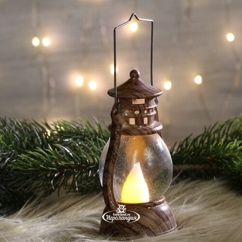 Декоративный фонарь - снежный шар Лампа волшебника Бартоломеуса 12 см на батарейке, коричневый Koopman