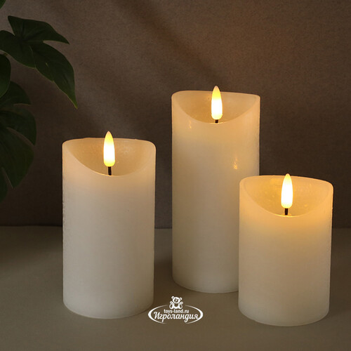 Набор светодиодных свечей с имитацией пламени Allure Blanc 10-15 см, 3 шт, с пультом управления, на батарейках Koopman