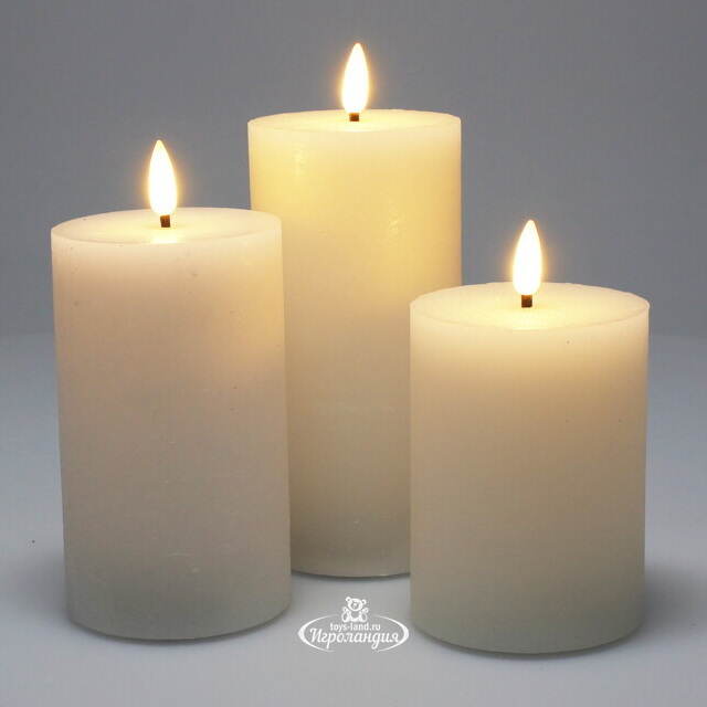Набор светодиодных восковых свечей Rustic 10-15 см белый, мерцающее пламя, 3 шт, на батарейках, таймер Koopman