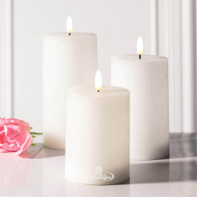 Набор светодиодных восковых свечей Рустик 10-15 см белый, мерцающее пламя, 3 шт, на батарейках, таймер Koopman (Купман)