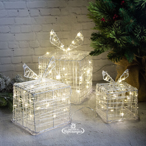 Светящиеся Волшебные Подарки под елку 10-20 см, 3 шт, 90 теплых белых мини LED ламп Koopman