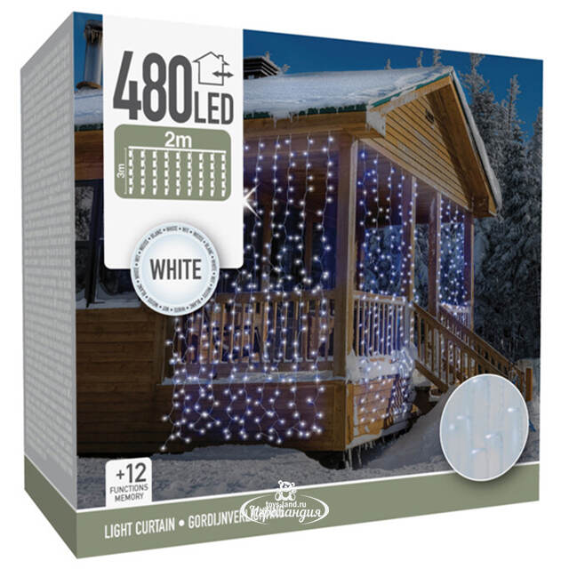 Светодиодный занавес Koopman 2*3 м, 480 холодных белых LED ламп, прозрачный ПВХ, контроллер, IP44 Koopman