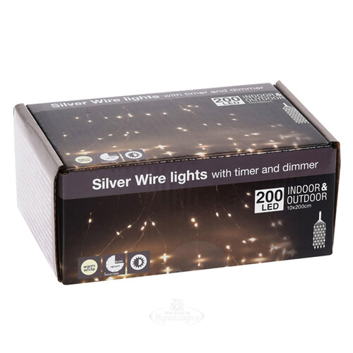 Гирлянда Лучи Росы 10*2 м, 200 теплых белых мини LED ламп, таймер, диммер, контроллер, серебряная проволока, IP44 Koopman