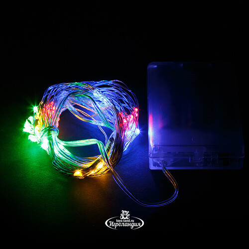 Гирлянда на елку Лучи Росы 8*0.45 м, 40 разноцветных мини LED ламп, серебряная проволока, батарейки, IP20 Koopman