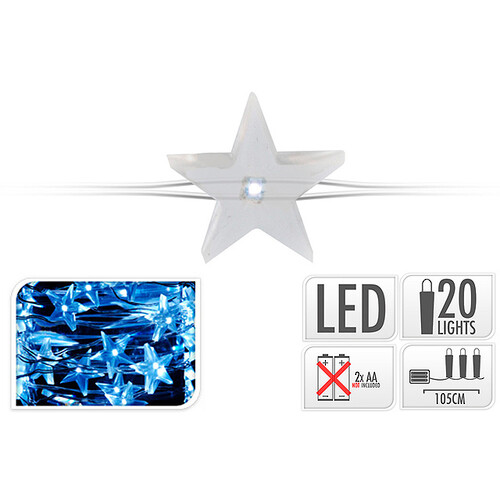 Светодиодная гирлянда Роса Звездочки на батарейках 20 холодных белых мини LED ламп 1 м, серебряная ПРОВОЛОКА Koopman