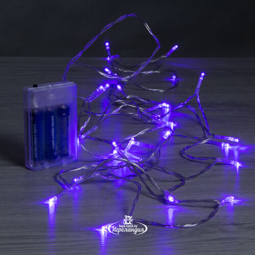 Светодиодная гирлянда Фантазия на батарейках 3 м, 30 фиолетовых LED ламп, прозрачный ПВХ, IP20 Koopman