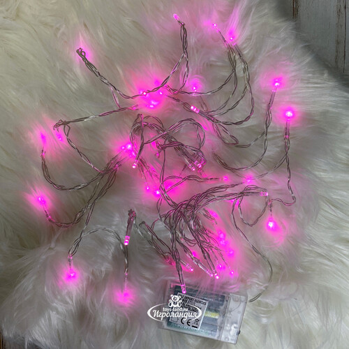 Светодиодная гирлянда Фантазия на батарейках 5 м, 50 розовых LED ламп, прозрачный ПВХ, IP20 Koopman