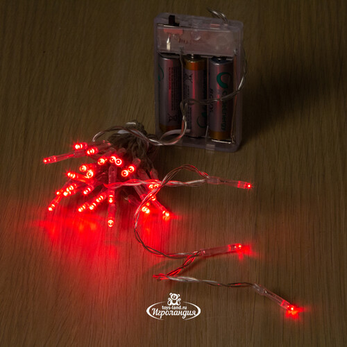 Светодиодная гирлянда Фантазия на батарейках 3 м, 30 красных LED ламп, прозрачный ПВХ, IP20 Koopman