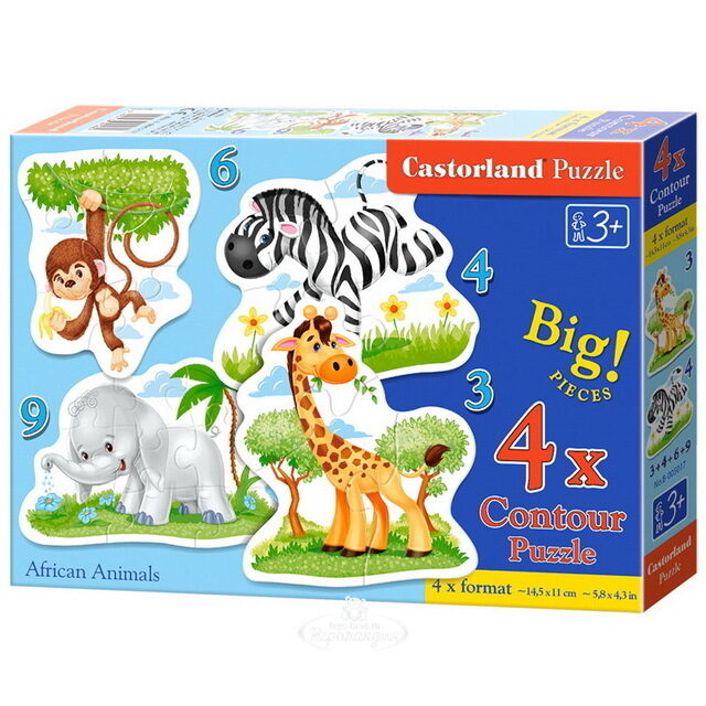 Набор пазлов Африканские животные 4 шт, 3-9 элементов Castorland (Касторлэнд)