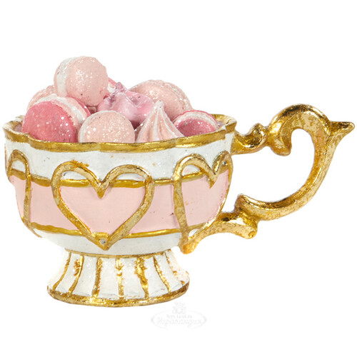 Елочная игрушка Чашка с пирожными Макарони 13 см белая с розовым, подвеска Goodwill
